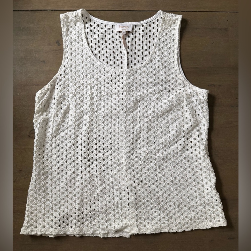 Laundry Shelli Segal Blouse Womens XL Sheer Eyelet Crochet Layering Boho Peasant